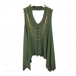 Topia Tops - Large asymmetric blouse w/ necklace NWOT Topia Tops - Large asymmetric blouse w/ necklace NWOT